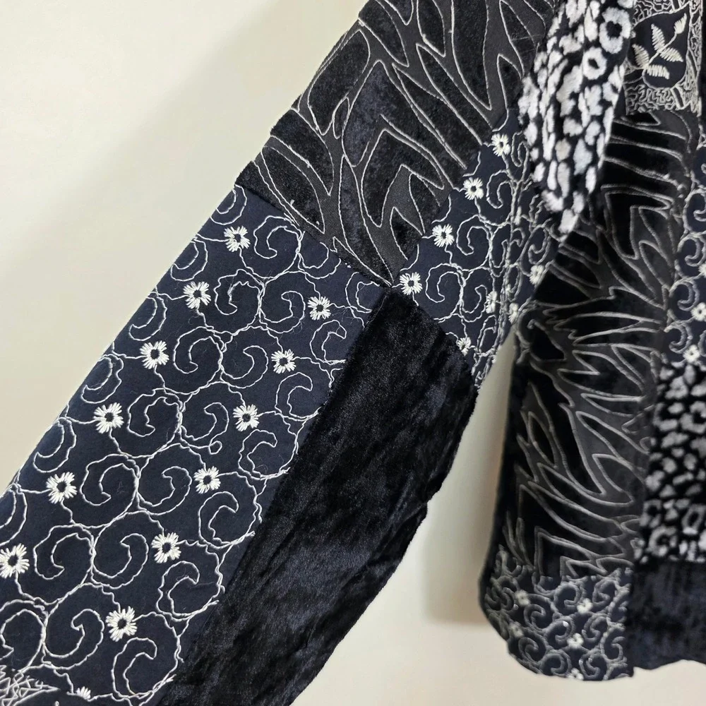 Multiples Women Jacket Patchwork Velvet Animal Print Artistic Blazer Size Small